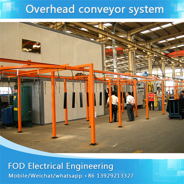 Hanging chain conveyor system for powder coating plant