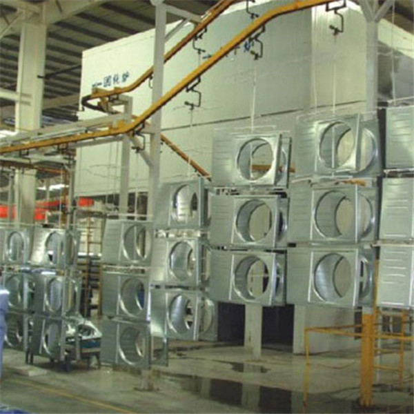 Hanging chain conveyor system for powder coating plant